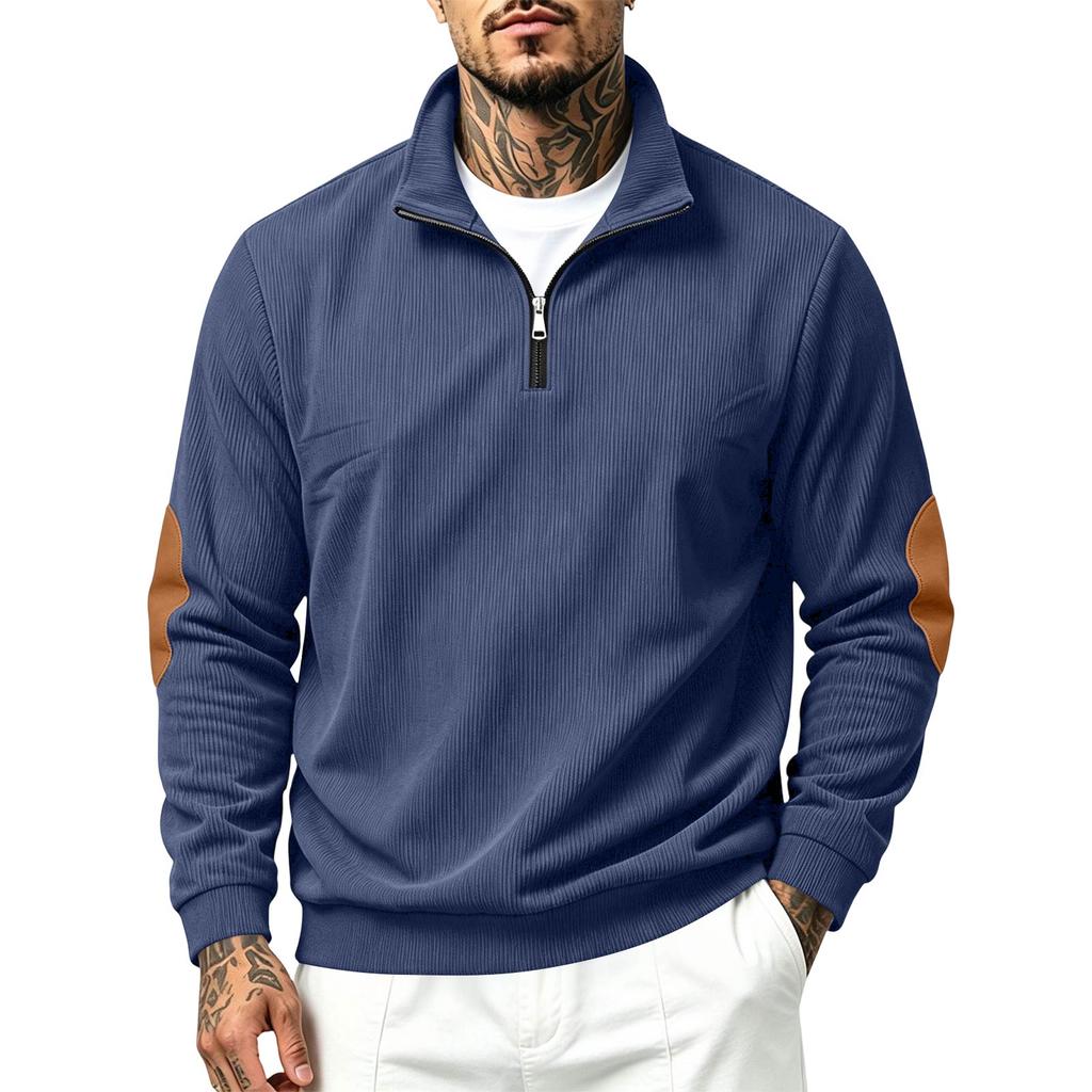 Men's Corduroy Vintage Stand Collar Zip Pullover Sweatshirt Relaxed Fit for Spring Fall Outdoor