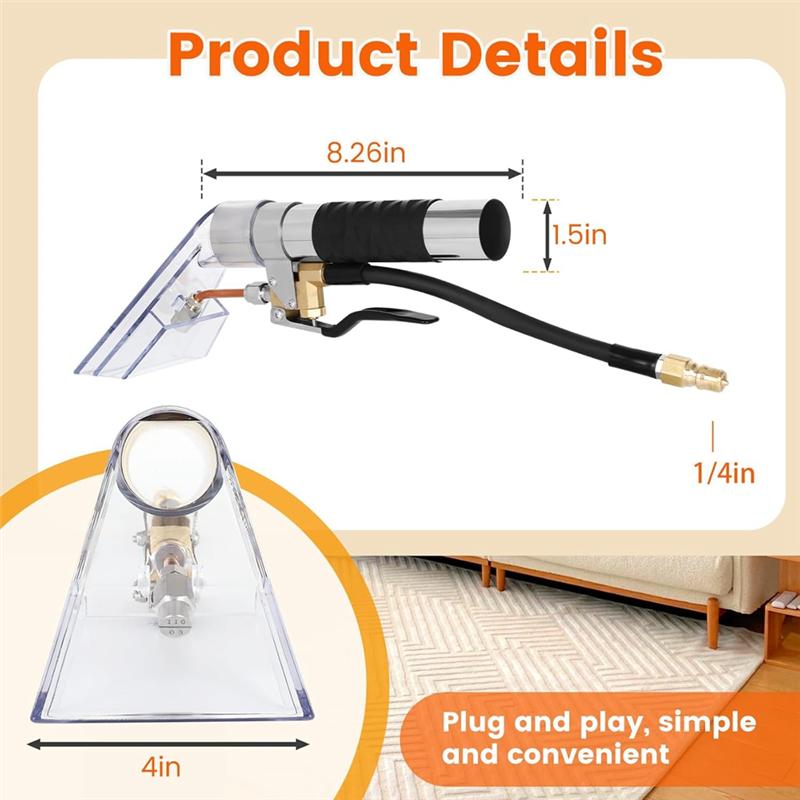 A02V-Multi-Functional Steam Spray Suction Head With 1/4" Quick Disconnect Coupler Valve For Shop Vac Mytee Vacuum Extractors