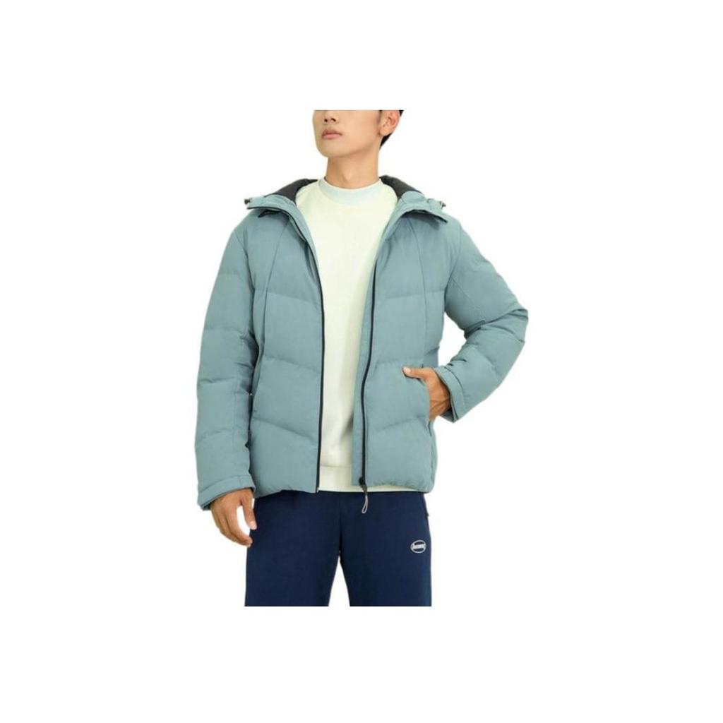 Li-Ning Fitness Series Solid Color Logo Water-Repellent Casual Stand Collar Hooded Down Jacket Men Outerwear Cavalry-Blue AYMR017-6