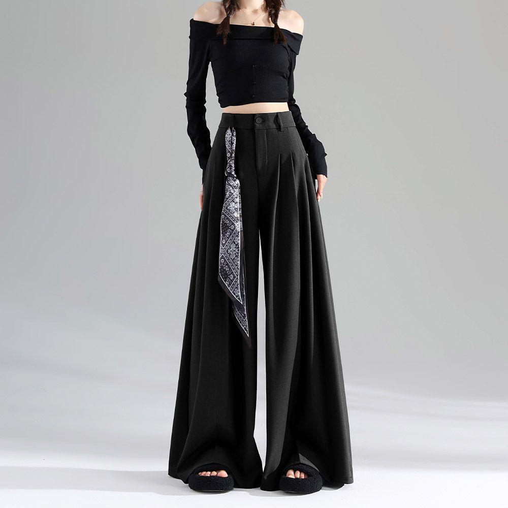 Women's Drapey Wide-Leg High-Waisted Slimming Floor-Length Pants - 2026 Spring/Summer Collection