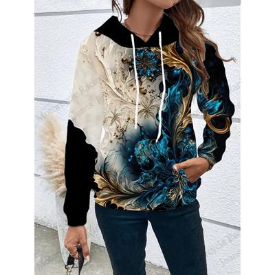 Floral Abstraktes Design 3D-Druck Hoodie Damenmode Übergroße Hoodies Sweatshirt Damen Sweats Y2k Mantel Harajuku Kleidung Weiblich