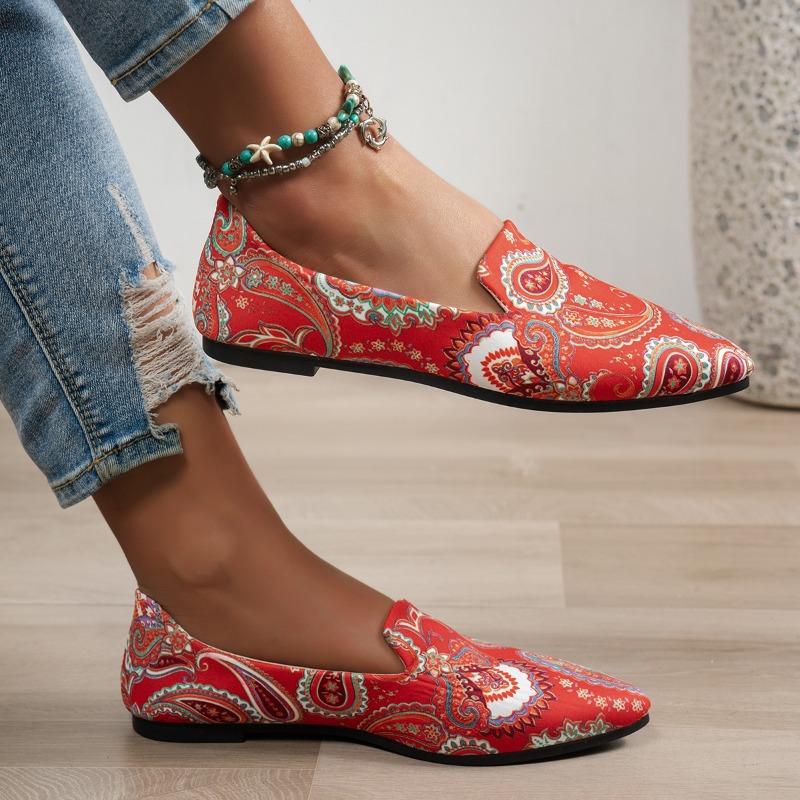 Fashion Elegant Ballet Flats Women Pointed Toe Fashion Print Spring Autumn Shoes Comfort Flat Casual Slip On Wedding Brides Shoes Women