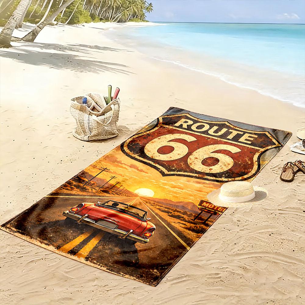 Route 66 Vintage Car Art A Must-have Beach Towel for Beach Travel