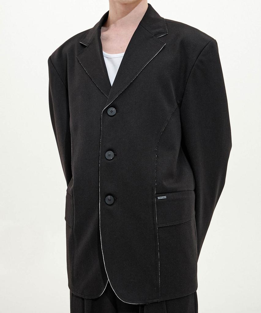 Trip Le Sens Cut-Out Oversized Single Blazer_Pure Grey