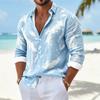 Men Loose Abstract Print Turn Down Collar Long Sleeve Casual Shirt