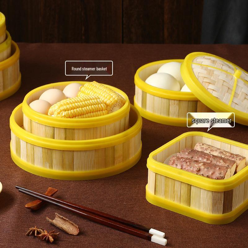 Cestello per cottura a vapore con bordo in bambù e plastica per Xiaolongbao e altro