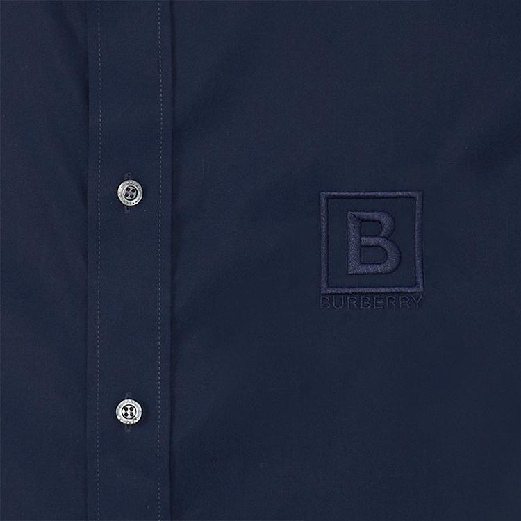 Burberry FW22 Men's Logo Embroidered Button-Up Short-Sleeve Shirt Navy 80618621