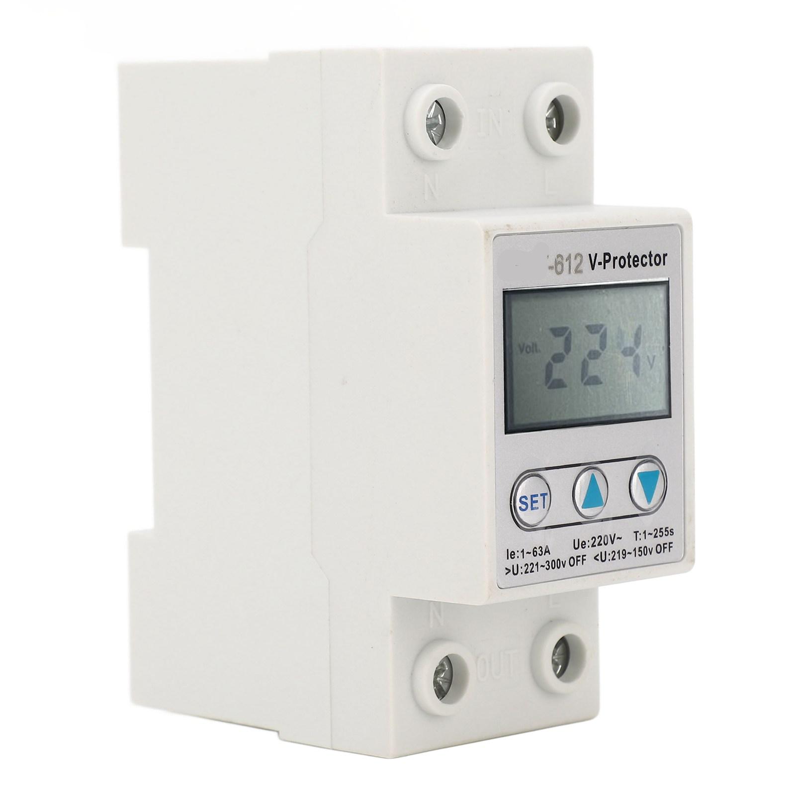 

2P Устройство защиты от перенапряжения ЖК-дисплей Самовосстанавливающийся протектор от перенапряжения/пониженного напряжения Автоматический выключатель с автоматическим сбросом AC220V 63A