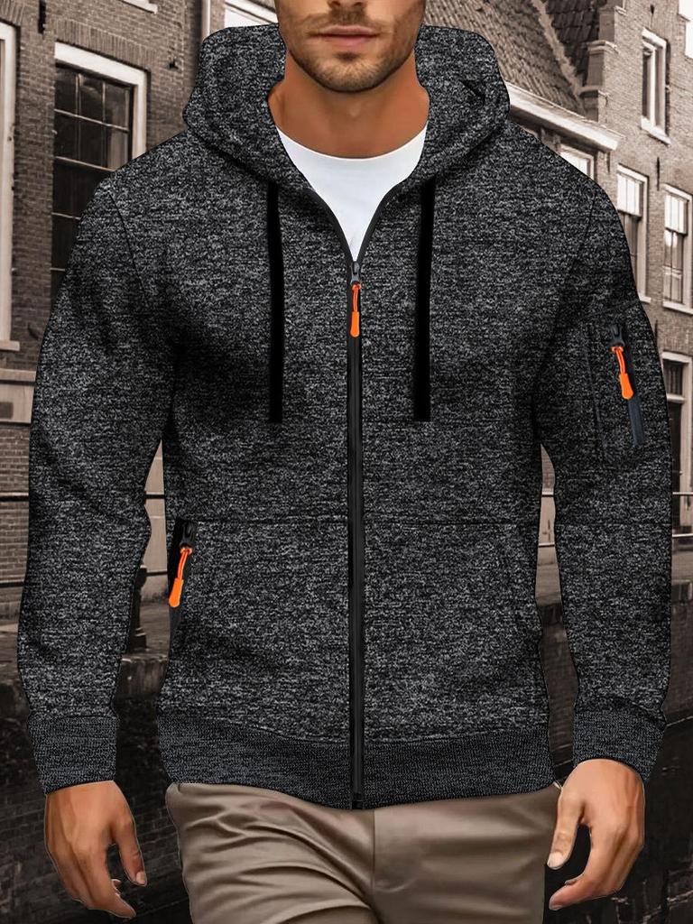 Pánská ležérní pletená žakárová mikina s kapucí a zapínáním