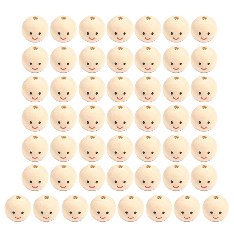 50Pcs Loose Round Wood Beads Face Jewelry DIY Children Beading Smile Beads