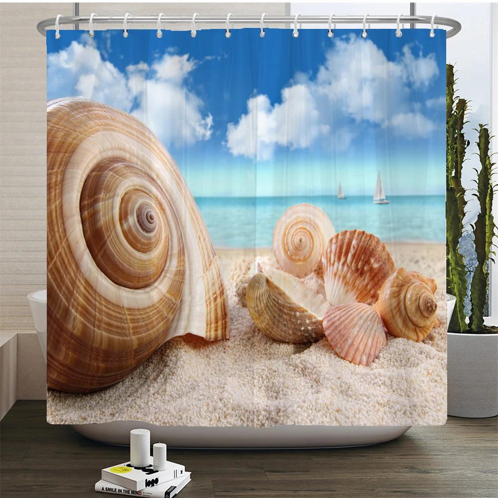 Waterproof Shower Curtain For Bathroom Sunny Sea Beach landscape Print Bathtub Curtains Polyester Bathroom Curtain with 12 Hooks