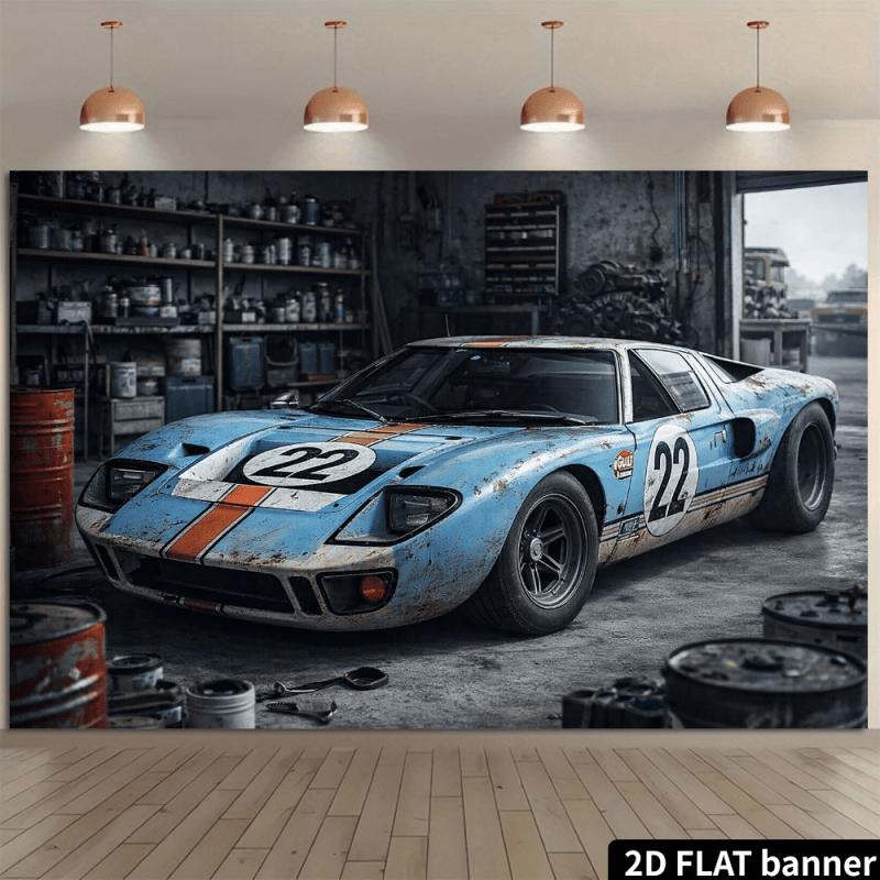 2D-Fläche, einteiliger Vintage-Rennwagen-Themen-Hintergrundstoff, geeignet für den Innen- und Außenbereich