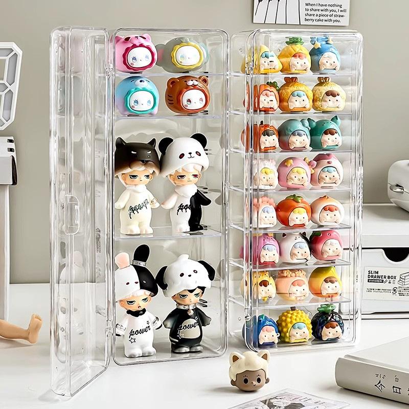 Cute Particle Desktop Storage Box Multi-Layer Figurine Display Stand With Lid Dustproof Bubble Doll Mat Box Storage