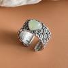 925 Sterling Silver Rings For Women Geometric Fine Jewelry Finger Adjustable Wide Flower Retro Ring For Party Birthday Gift