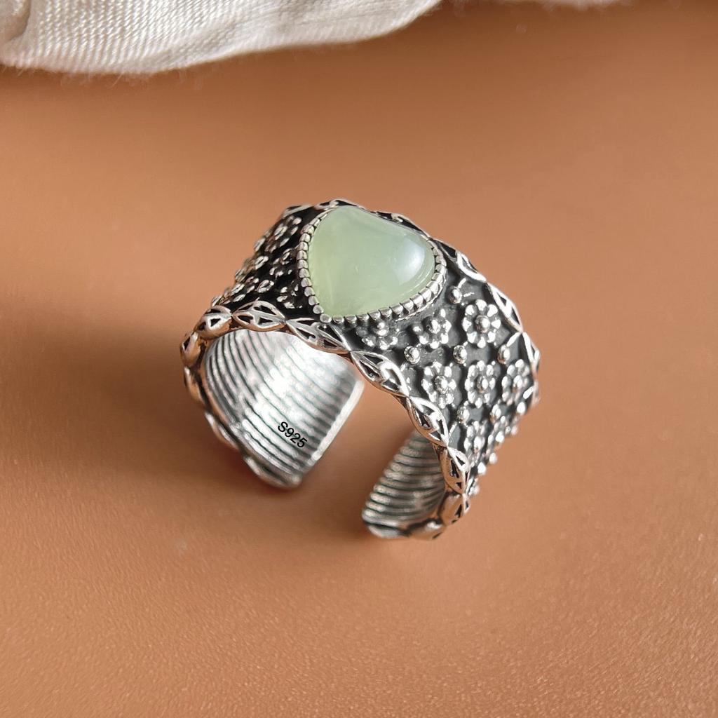 925 Sterling Silver Rings For Women Geometric Fine Jewelry Finger Adjustable Wide Flower Retro Ring For Party Birthday Gift