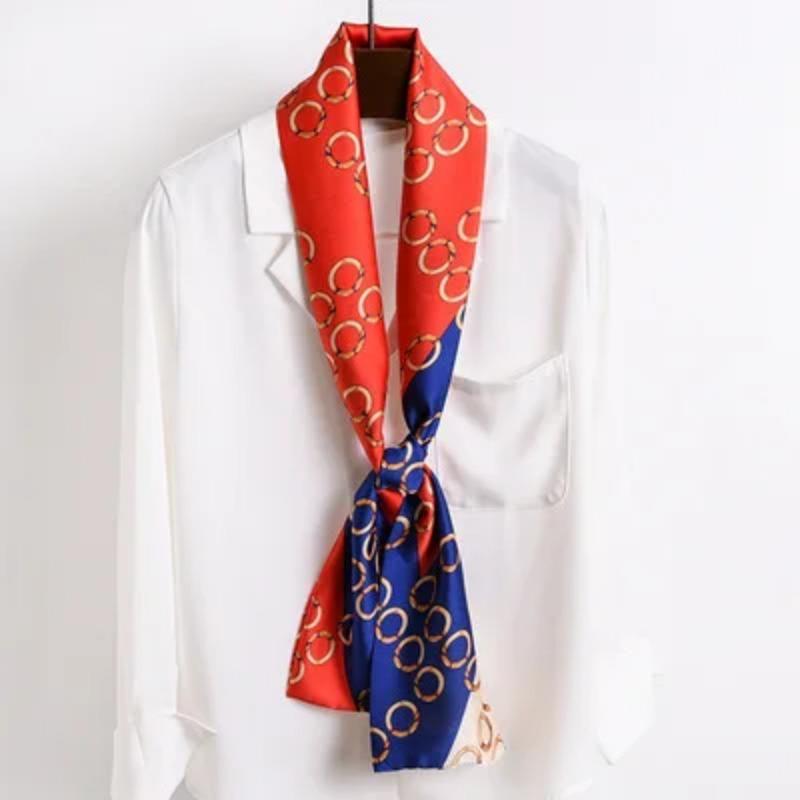 Hijab Real Long Silk Women Print Elegant Neck Scarves Hair Head Ribbon Tie Bag Handle Decoration Foulard Collar Kerchief