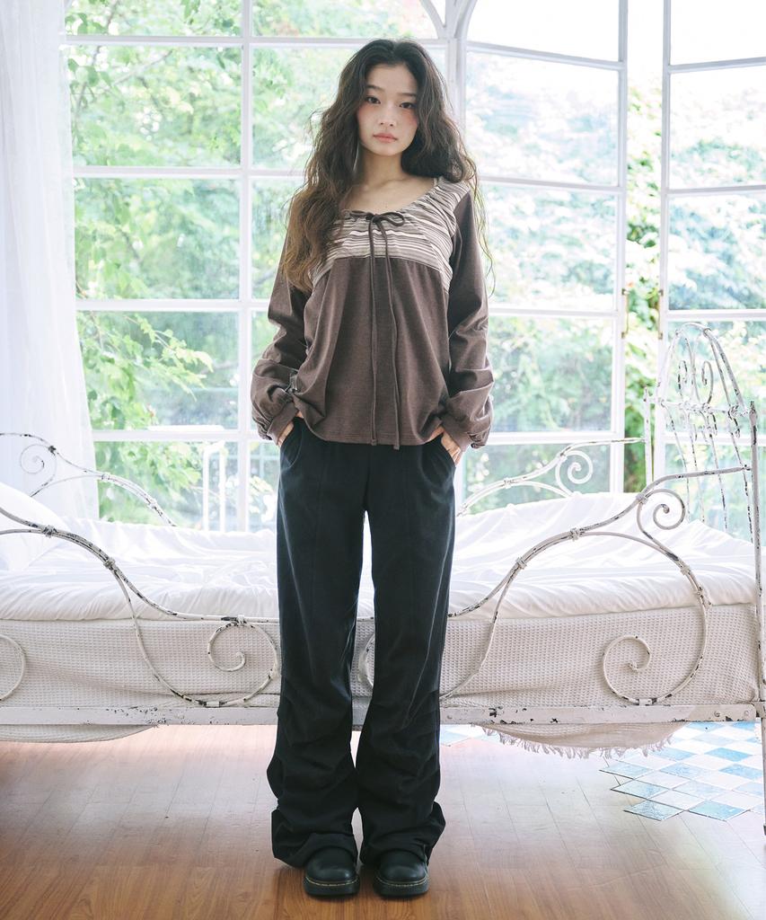 ITZAVIBE Folding Shirring Pants - Black