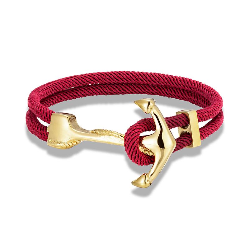 Gold Plated Anchor Bracelet Men Charm Nautical Survival Rope Chain Paracord Bracelet Male Wrap Metal Sport Hooks