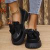 Fashion Women's Bowknot Decor Platform Loafers Fashion Wine Red Patent Leather Dress Shoes Woman Comfort Slip On Flat Shoes Plus Size 43