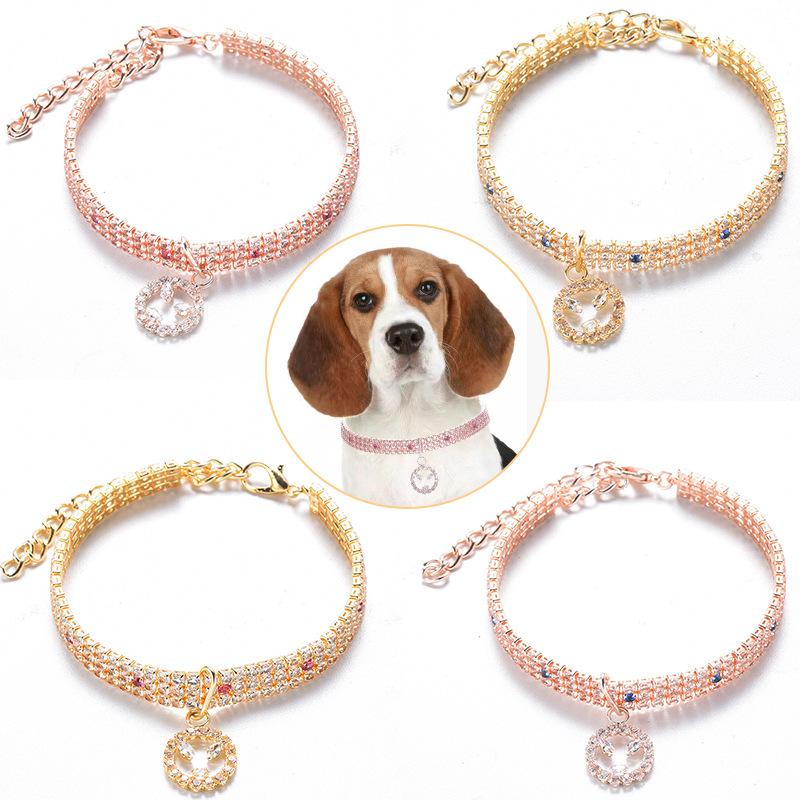 Pet Supplies, Colorful Crystal Necklace, Smiling Zircon, Three Row Diamond, Cat and Dog Accessories, High-end, Dog Gift