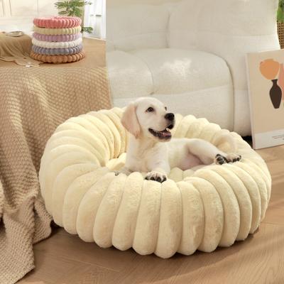 New Pet Nest High Gram Straight Strip Rabbit Plush Pet Mat Long Hair Round Cat Nest Winter Warm Dog Bed Dog Kennel