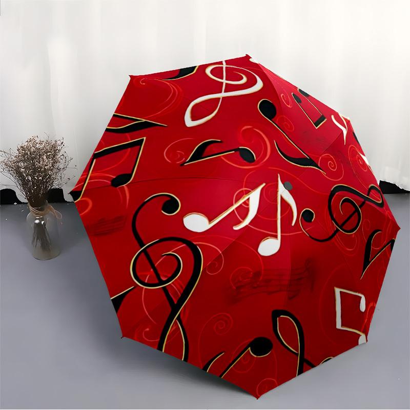 1pc Music Notes Pattern Automatic Folding Umbrella Durable Iron Frame,All Seasons Home Travel Outdoor Multifunctional Umbrella Yy251115157