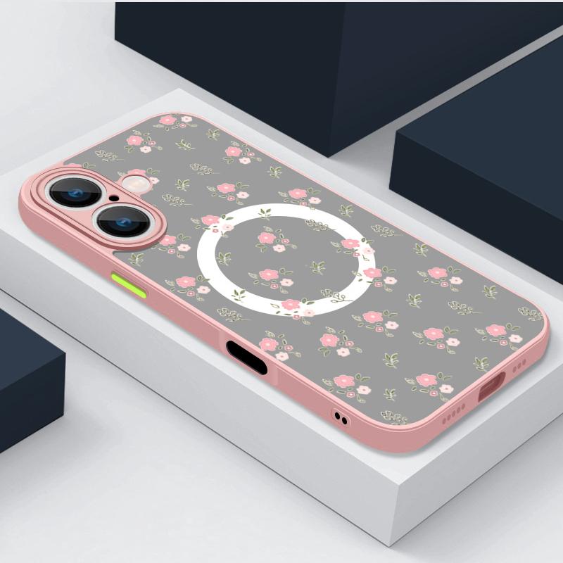 Purple Peony Print Magnetic Phone Case For iPhone 15 16 14 Pro Max 16 PLus 13 12 Pro 11 For Magsafe Wireless Charge  Hard Cover