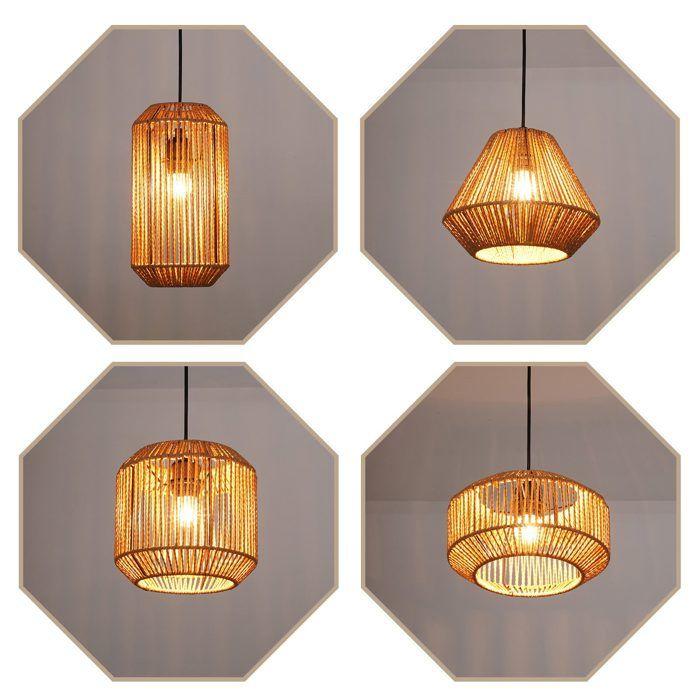 Lampe à suspension - NETTLIFE - Lanterne corde de chanvre 1 flamme - Jaune - E27 - Pour salle à manger