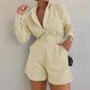 2024 Trendy Women's Casual Suit: Long Sleeve Shirt & Shorts Set