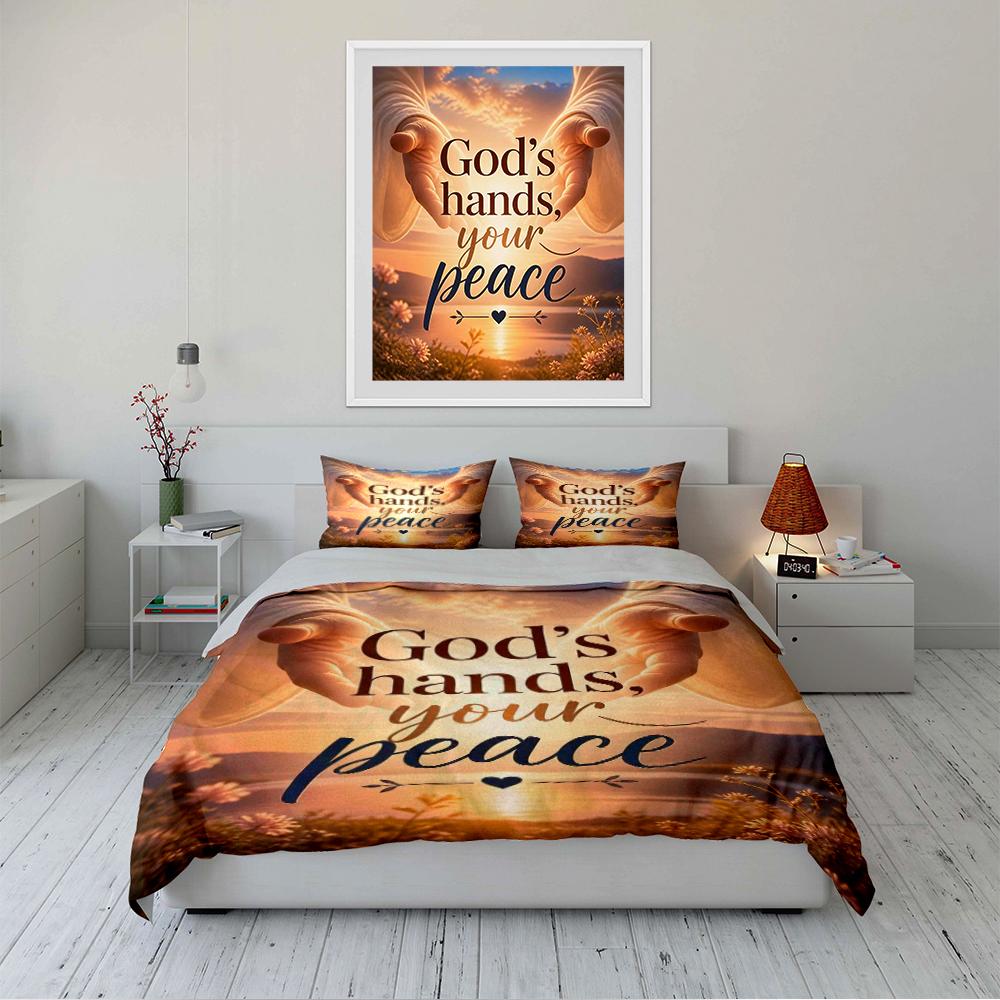 God's Hands Peaceful Bedding Set Bedding Set (1 Duvet Cover, 2 Pillowcases, Duvet Not Included)