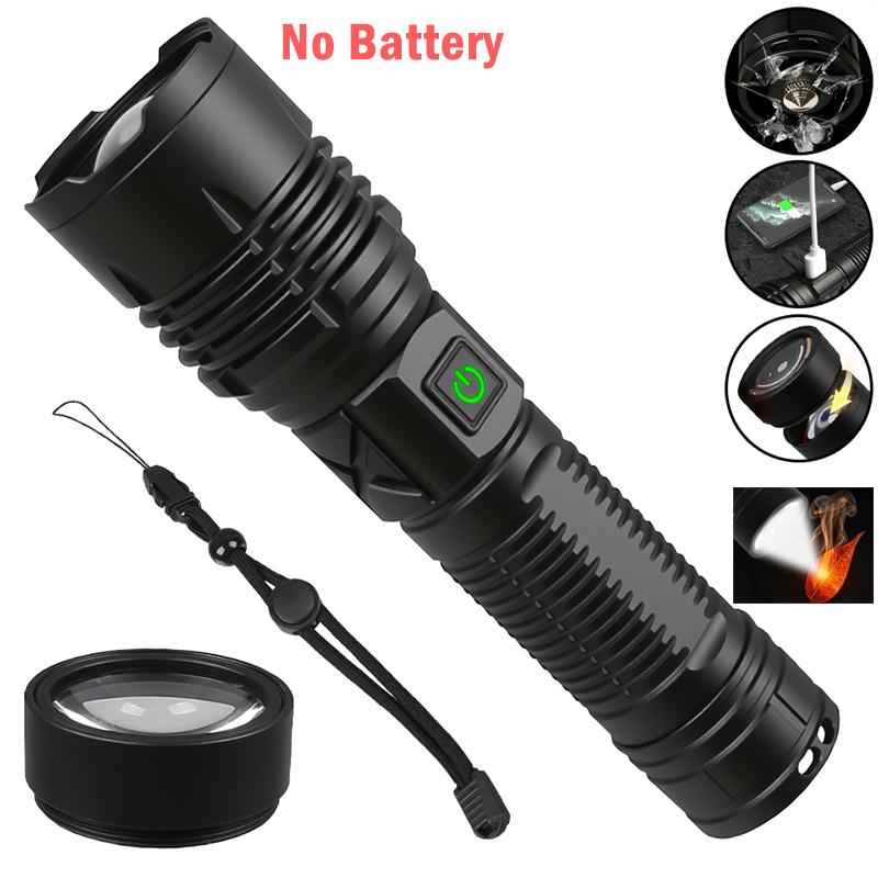 100000LM LED Flashlight USB Rechargeable Zoom Torch Strong Light Focused Light Source Can Light a Flame Waterproof Lantern