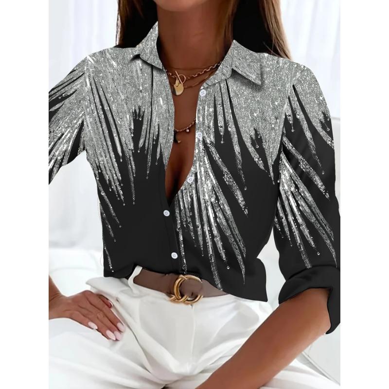 Elegant Ladies Fashion Blouse 2026 Spring & Autumn Digital Chain Printing Shirt Commuter Slim Office Women's Blouse