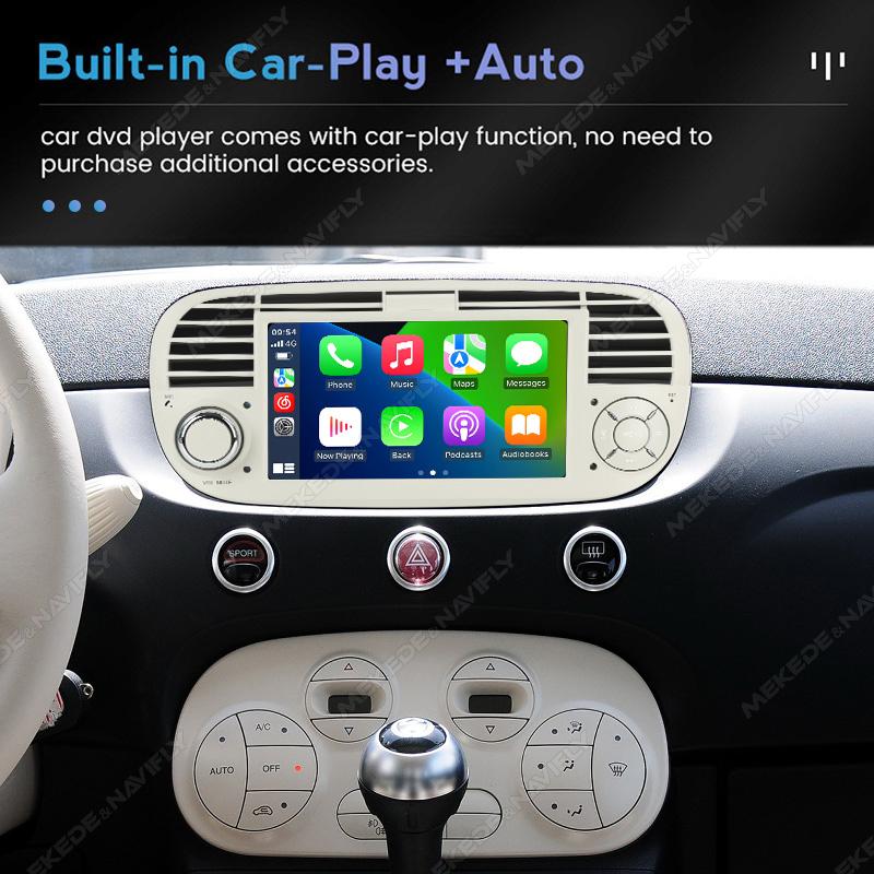Radio auto NaviFly IPS Android Auto Carplay pentru FIAT 500 Abarth 2007-2015 Player Multimedia Sisteme inteligente de navigare GPS BT