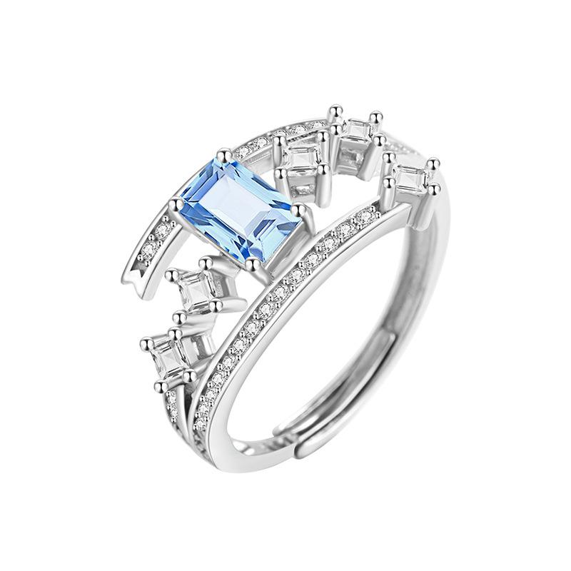 Retro High-end S925 Sterling Silver Ring Natural Topaz Crystal Personality European Style Women Band