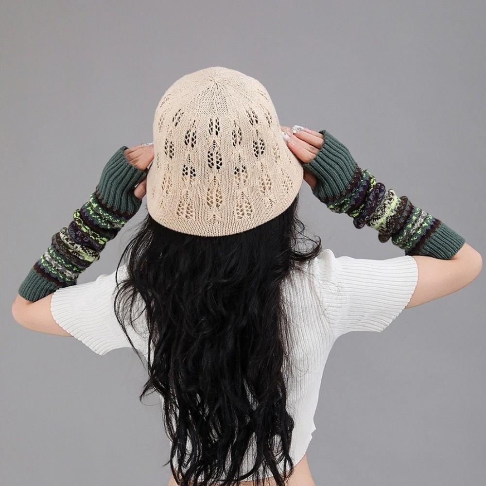 Bohemian Style Y2K Star Arm Cover Thickened Warmer Long Cuff Knitted Fingerless Sleeves  Women