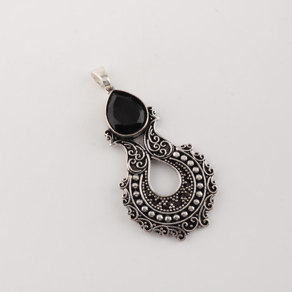 Black Onyx Gemstone 925 Sterling Silver Women Jewelry Elegant Pendant 1.8" For Thanksgiving/Anniversary Gift CP-45-18