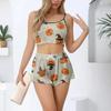 Women's Halloween Set With Retro Floral Print Suspender Sleeveless Vest Shorts Pajama Set