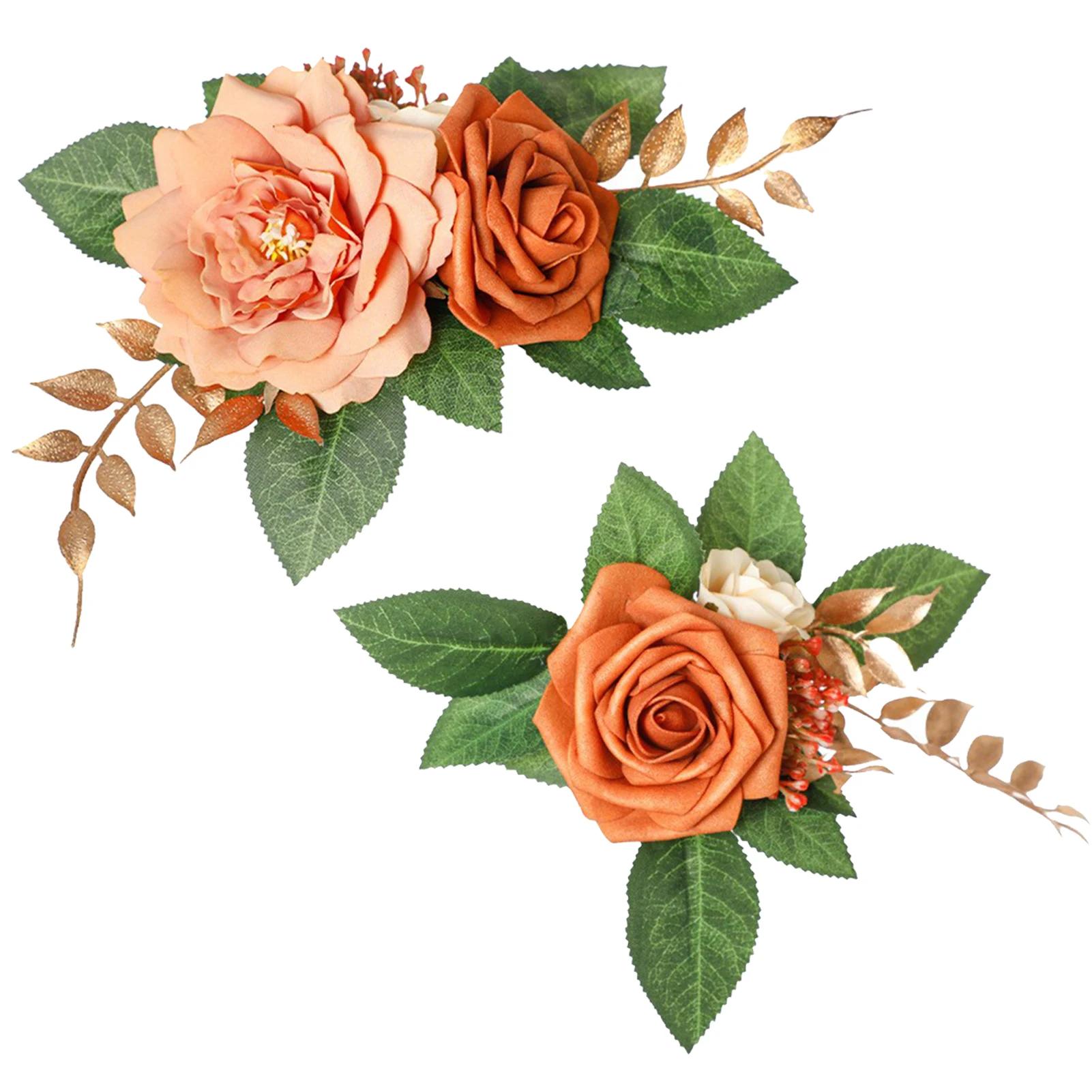 2pcs Exquisite Orange Cake Flowers Artificial Home Autumn Decoration Simulation Rose Artificial Flower
