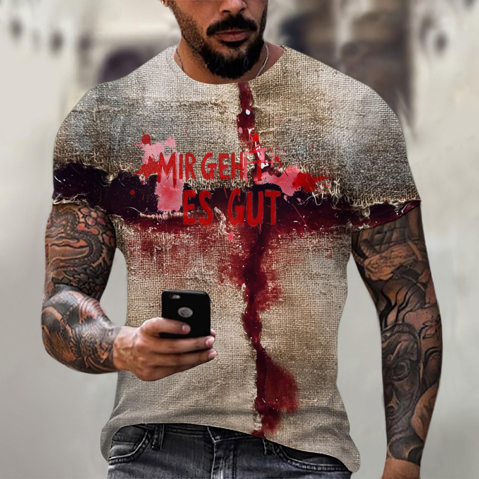 

Мужская футболка с круглым вырезом и короткими рукавами с принтом на Хэллоуин, похожая на хлопок XXXL киноварь