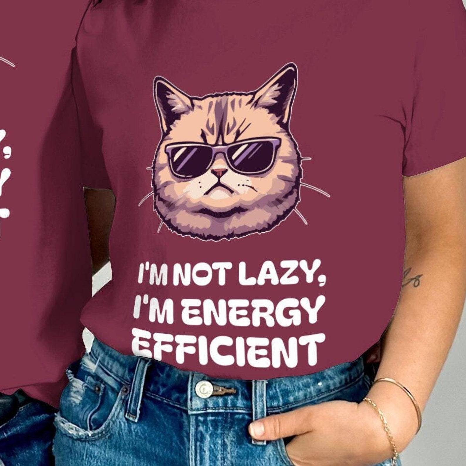 Funny Cat T-Shirt, Energy Efficient Lazy Cat With Sunglasses 4XL