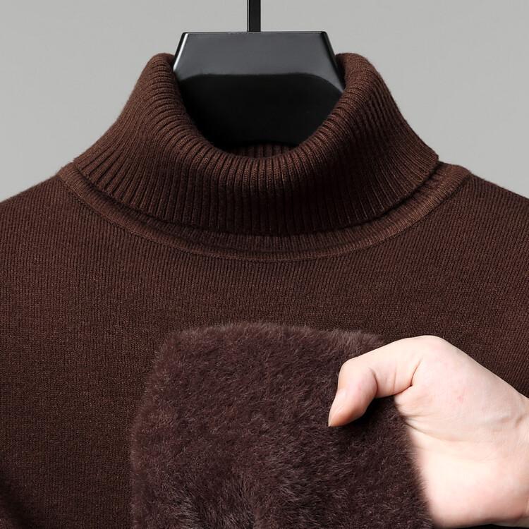 Men s 2024 Autumn/Winter Half-High Collar Wool Sweater: Thick, Plus Velvet Casual Knit Design 4XL