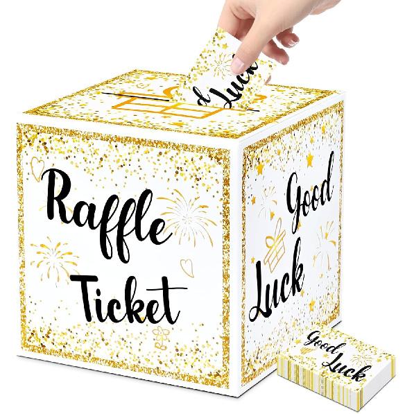 SietDESEO Gold Raffle Box with Raffle Tickets Ballot Box with Slot for Party Wedding Birthday Baby Shower Decorations