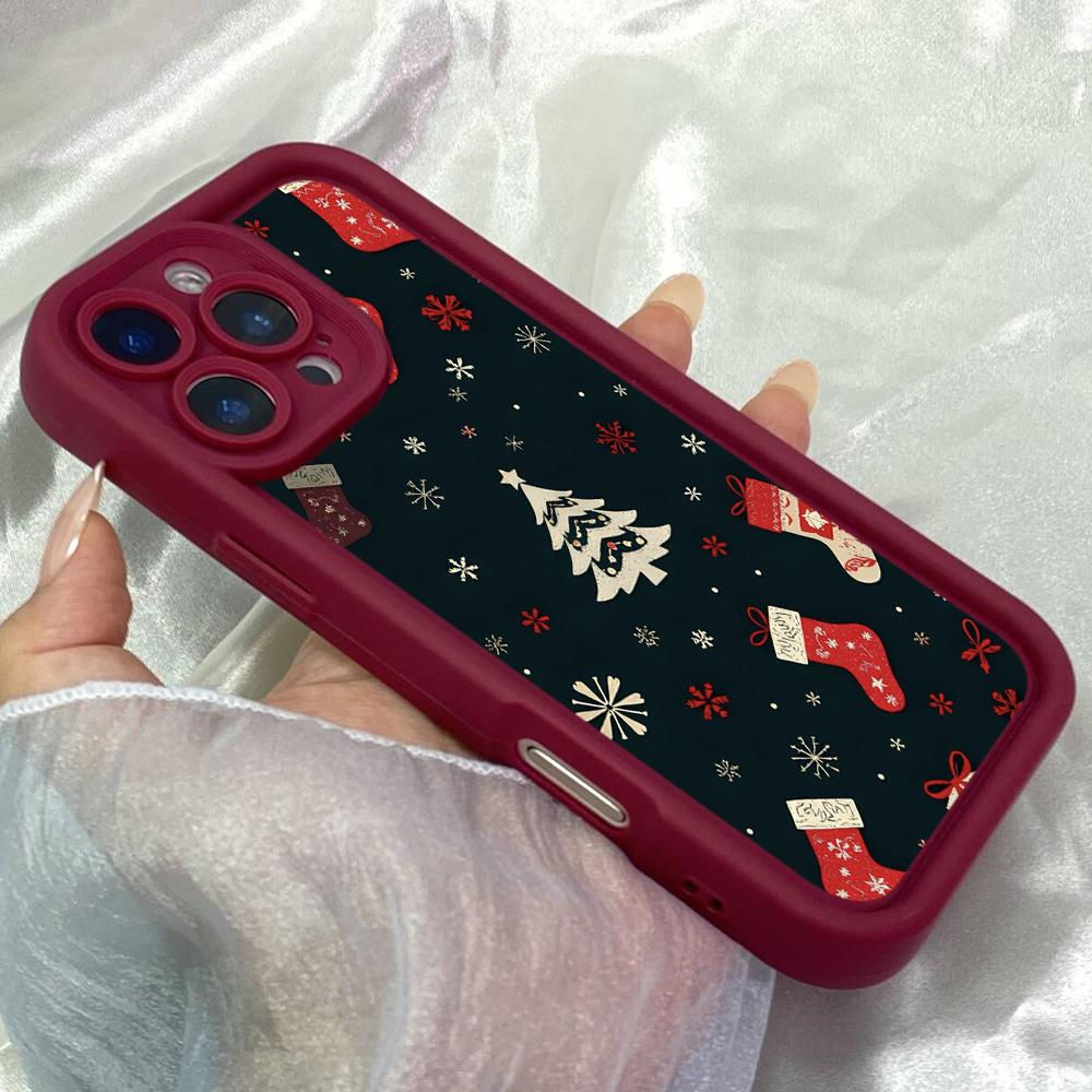 JT166 Christmas Tree Stocking Gifts for iPhone 17 16 15 Pro Max Samsung S26 S25 Ultra A17 A16 A07 A56 Xiaomi 15T Redmi 15c 14C Note 14 Soft TPU Case