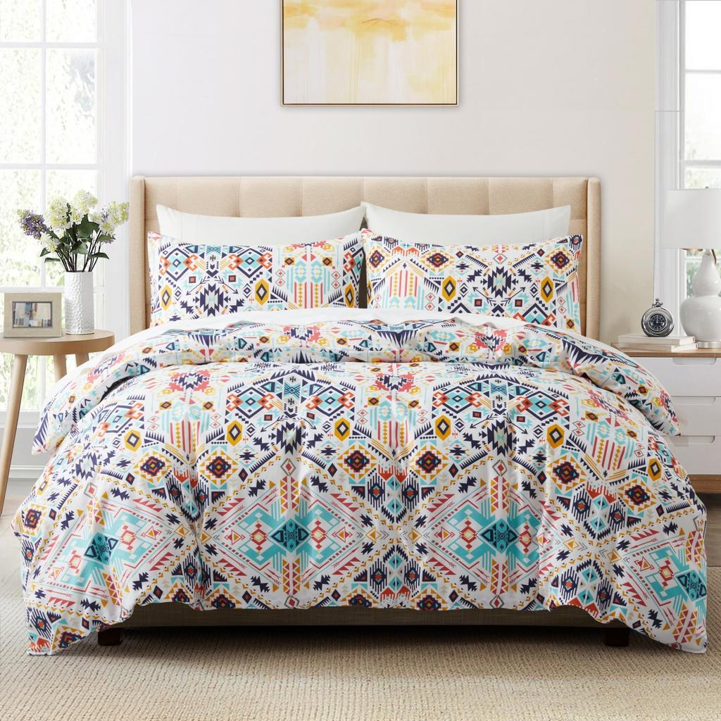 Boho Aztec Duvet Cover Queen King Vintage Colorful Southwestern Triangle Pattern Quilt Cover Exotic Tribal Geometric Bedding Set