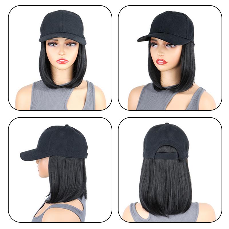 Synthetic Baseball Wig Bob Wig Black Hat Wigs Cap With Hair Naturally Connect Bob Hair Baseball Cap Adjustable