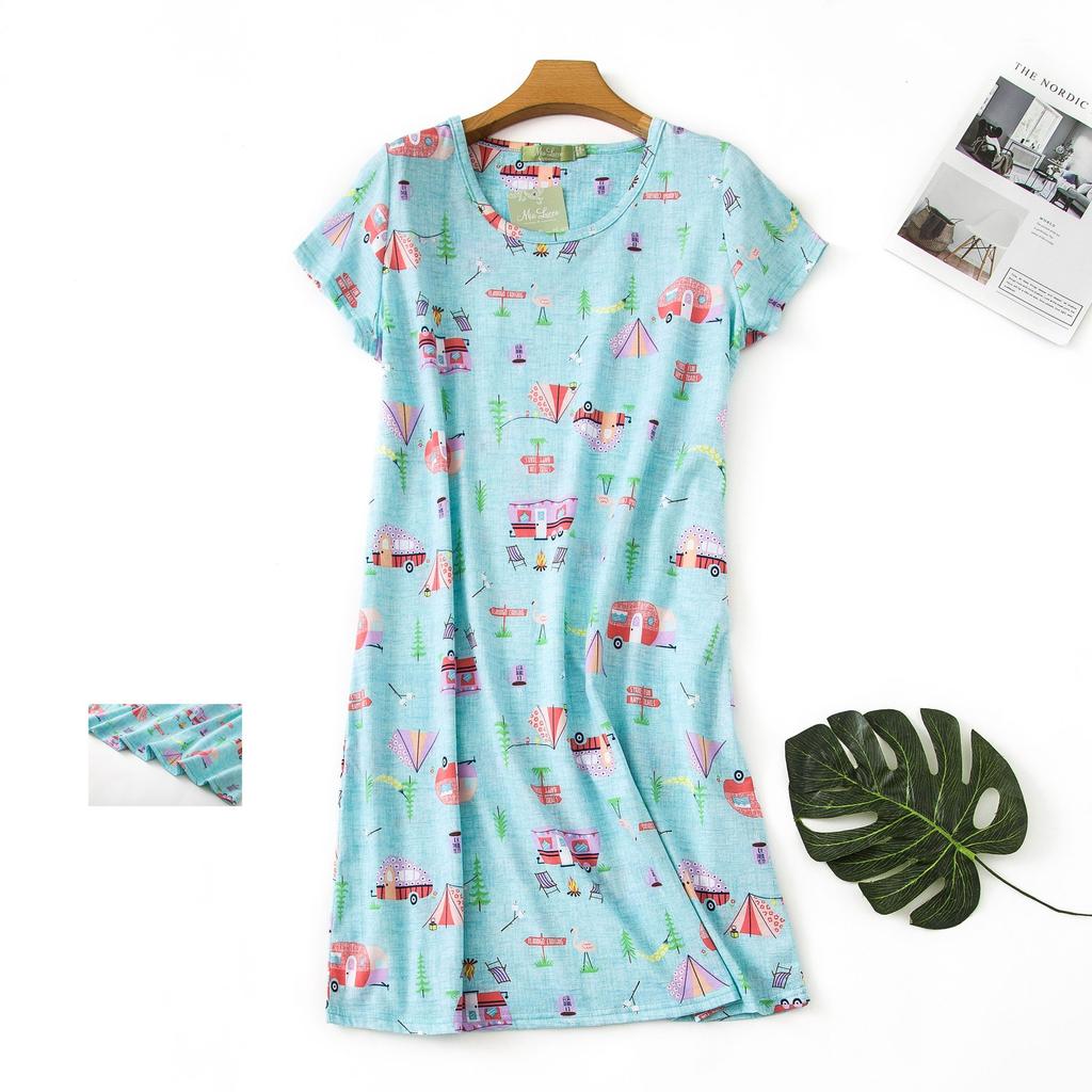 Plus Size Summer Women Nightdress Short Sleeve Cute Cartoon Sleepwear Sweet O Neck Nightgowns Pyjamas Lady's Cotton Sleepdress