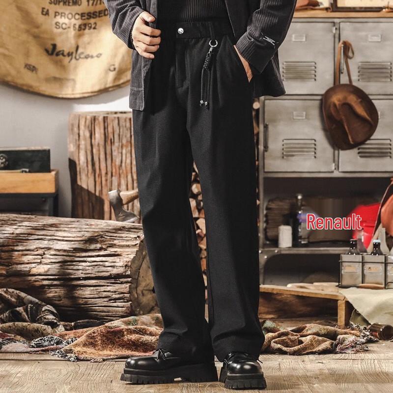 Men's American Retro Textured Straight-Leg Casual Trousers