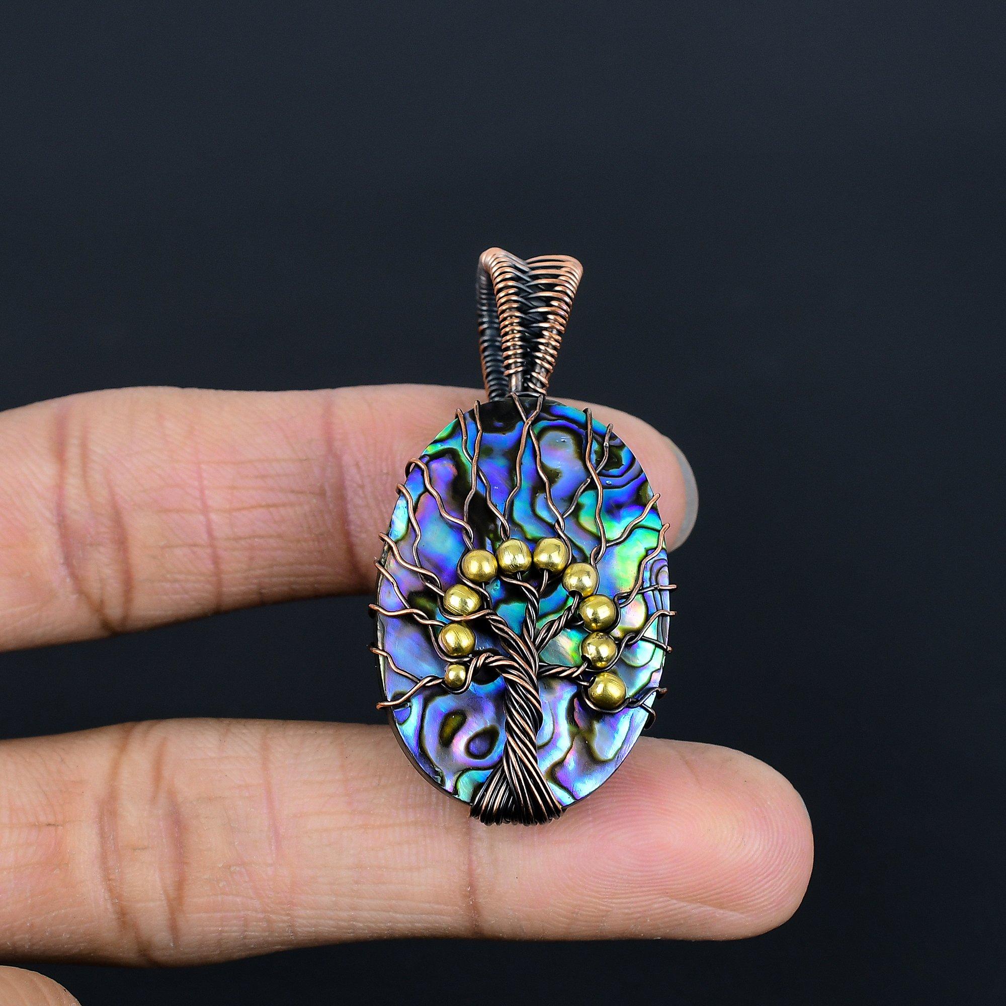 

Abalone Shell 999 Copper Wire Wrapped Pendant, Handmade Gemstone Pendant Jewelry, Gifts For Wife Brand New Pendant 2.04 Inches