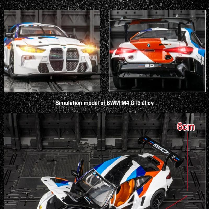 1:24 BMW M4 GT3 Alloy Sports Car Model Die-cast Metal Toy Car Vehicle Model Simulation Sound and Light Pull Back Collection Children's Gift