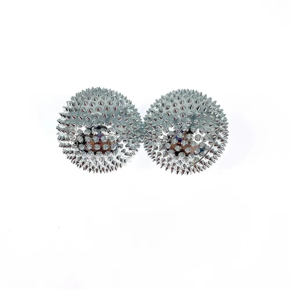 2Pcs ABS Hard Material Spiky Hand Roller Spiky Surface Fitness Therapy Ball  Fitness Muscle Relax Silver 32mm